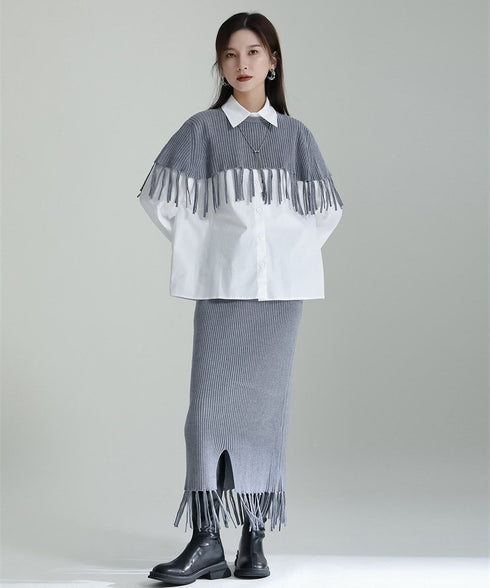 Fringe Knit Cape & Skirt Co-ord